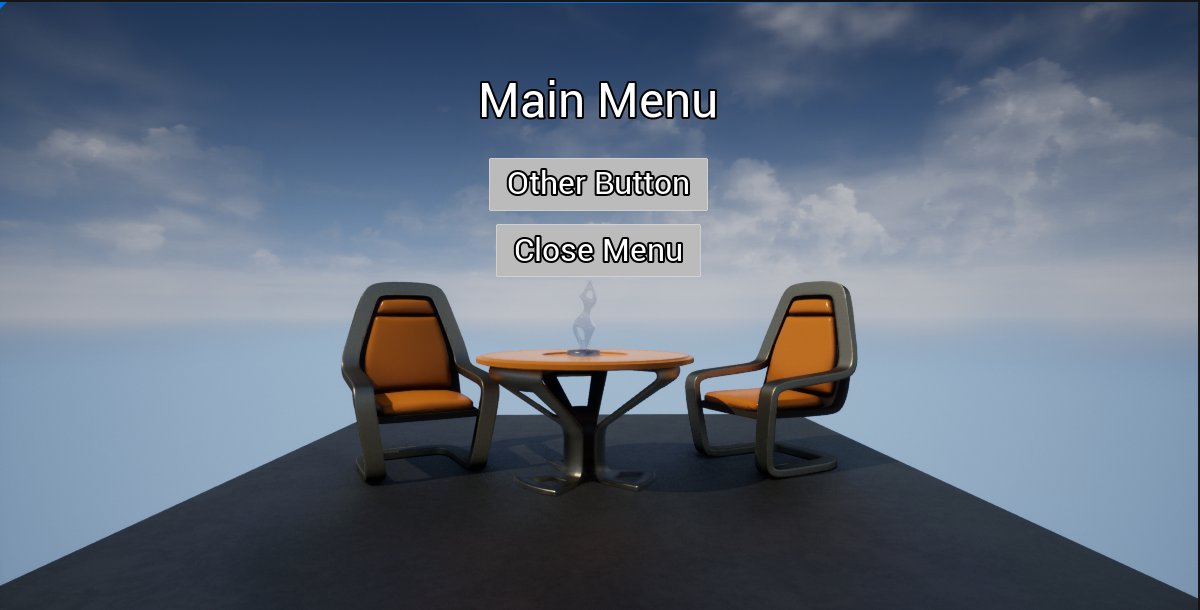 In game in the default unreal scene with our menu popped up