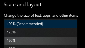 Windows UI scaling setting